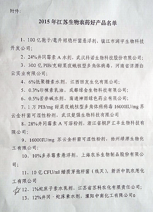 博鱼（中国）产品被评为江苏省生物农药好产品